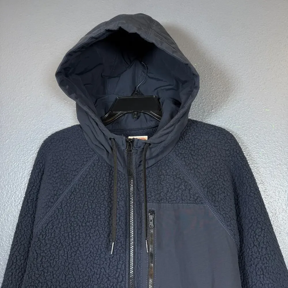 J. Crew XL men’s navy blue fleece sherpa hoodie hooded jacket outdoor hiking
